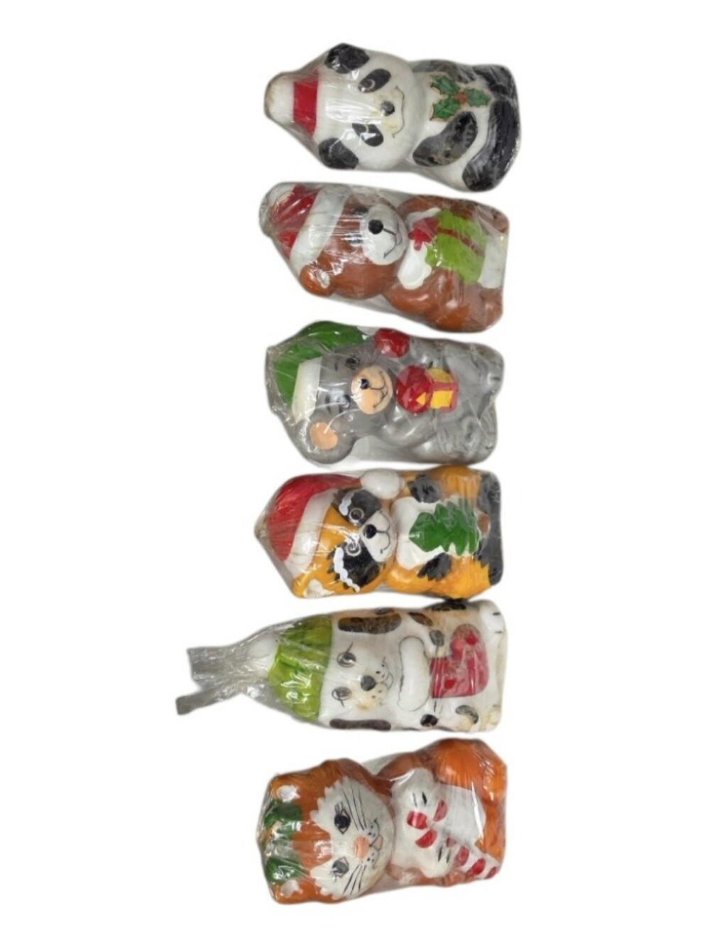 Lot Of 6 Vintage Giftco Christmas Figural Candles Bear Dog Cat Mouse Panda